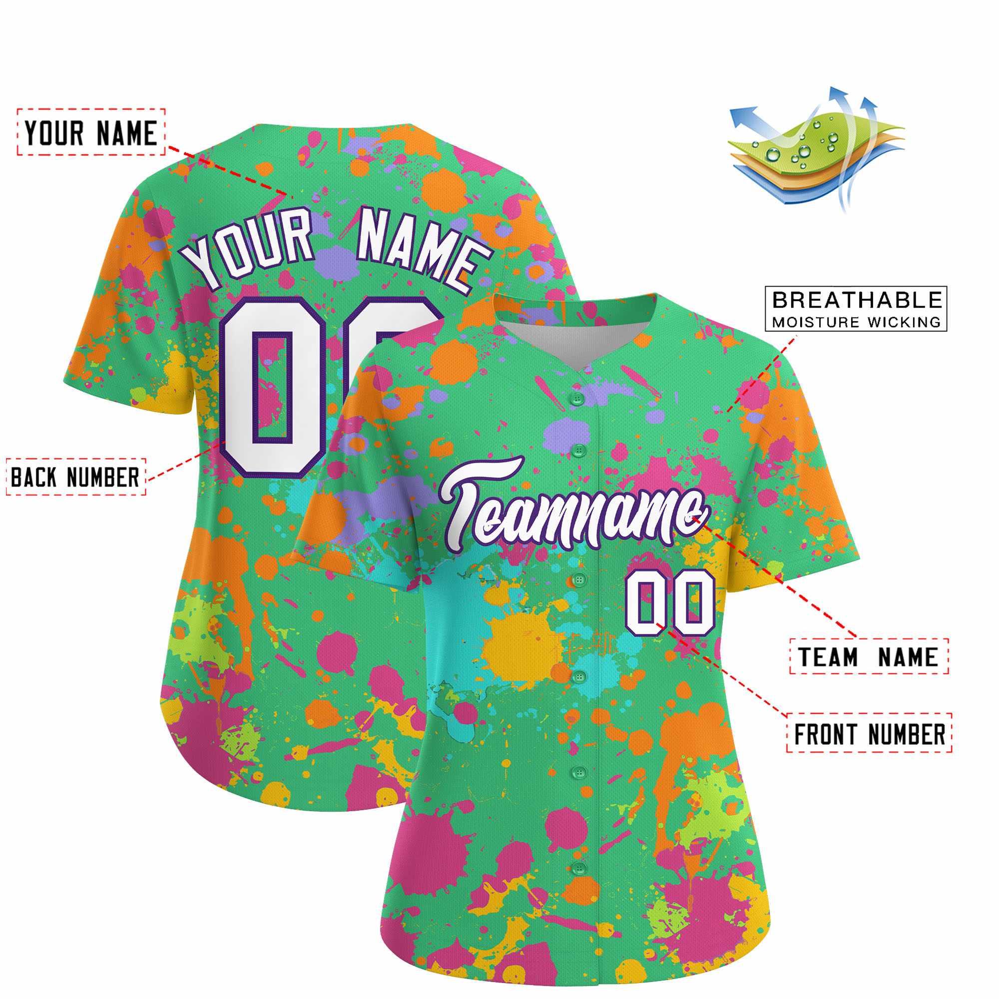 Custom Green Graffiti Fashion Baseball Jersey For Women