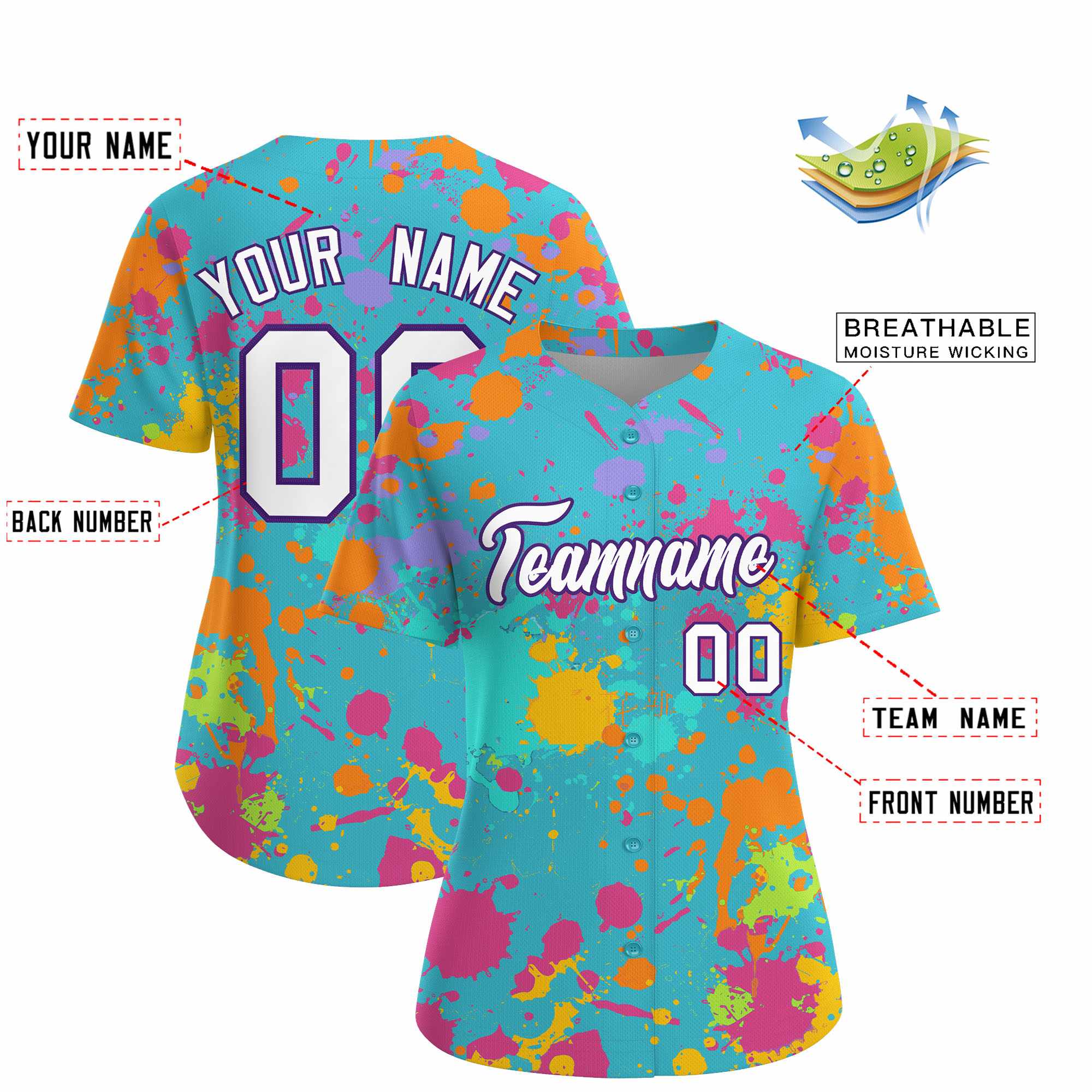 Custom Sky Blue Graffiti Fashion Baseball Jersey For Women