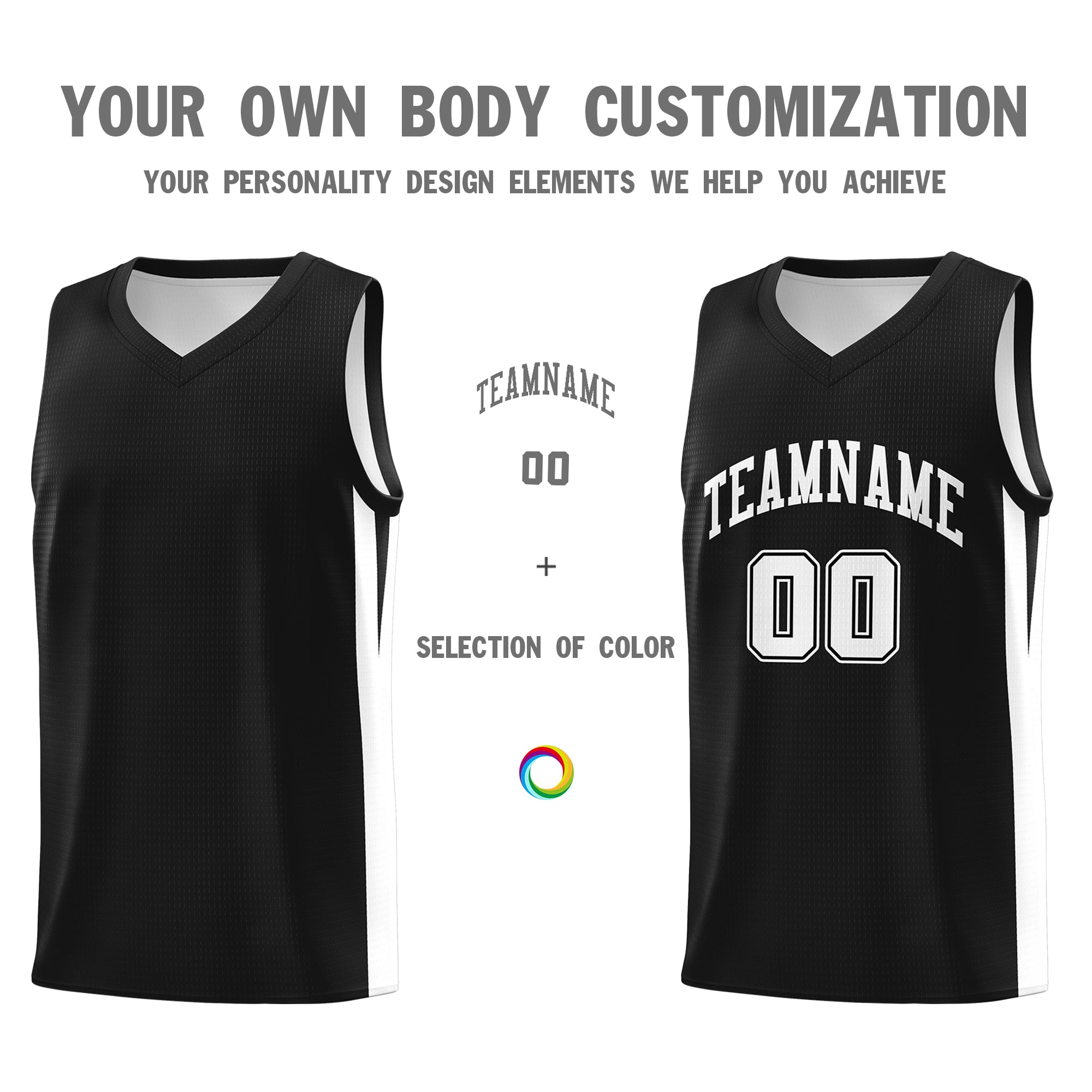 Custom Black White Classic Tops Mesh Sport Basketball Jersey