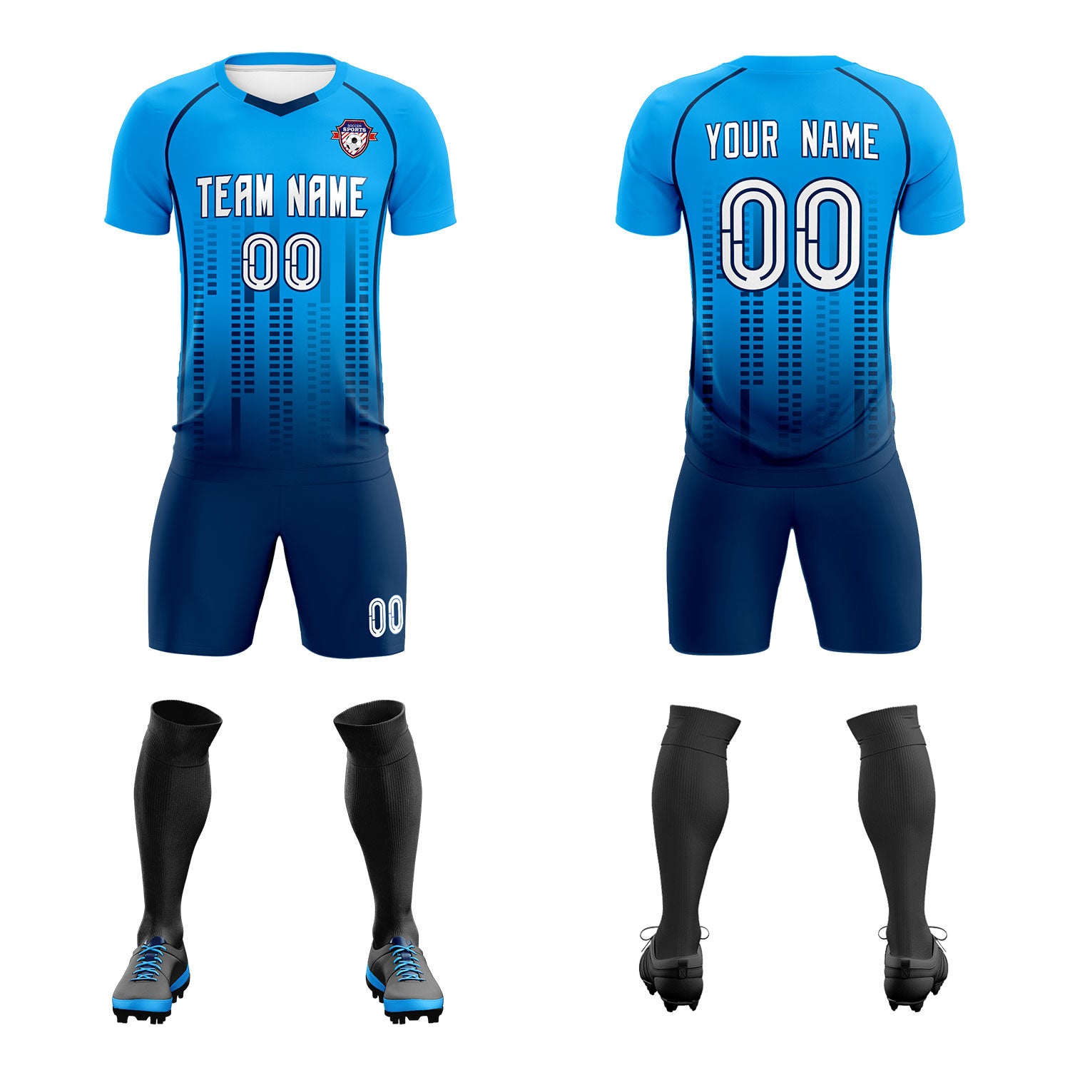 Custom Powder blue Navy Printing Outdoor Tracksuit Soccer Sets Jersey