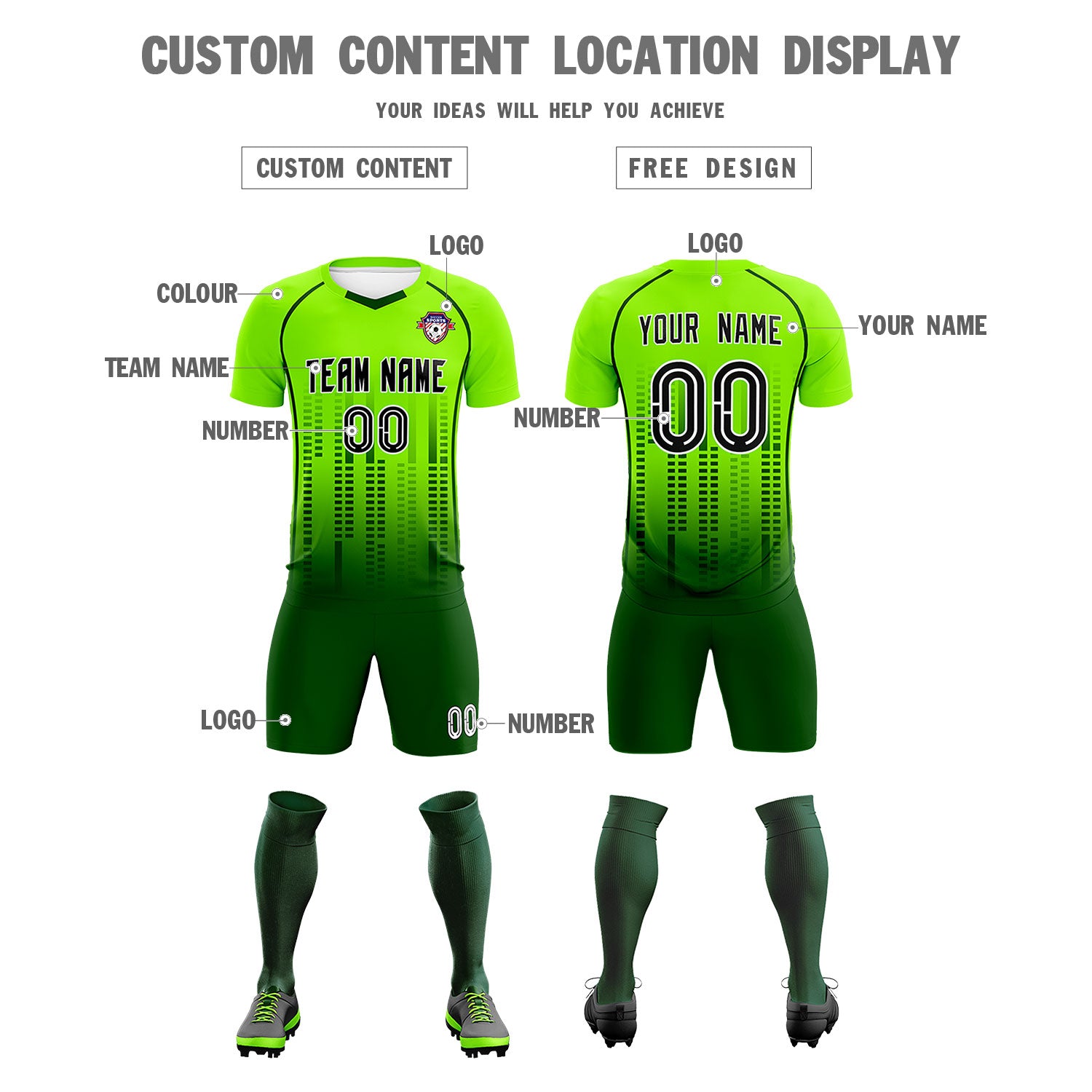 Custom Neon Green-Green Printing Outdoor Tracksuit Soccer Sets Jersey