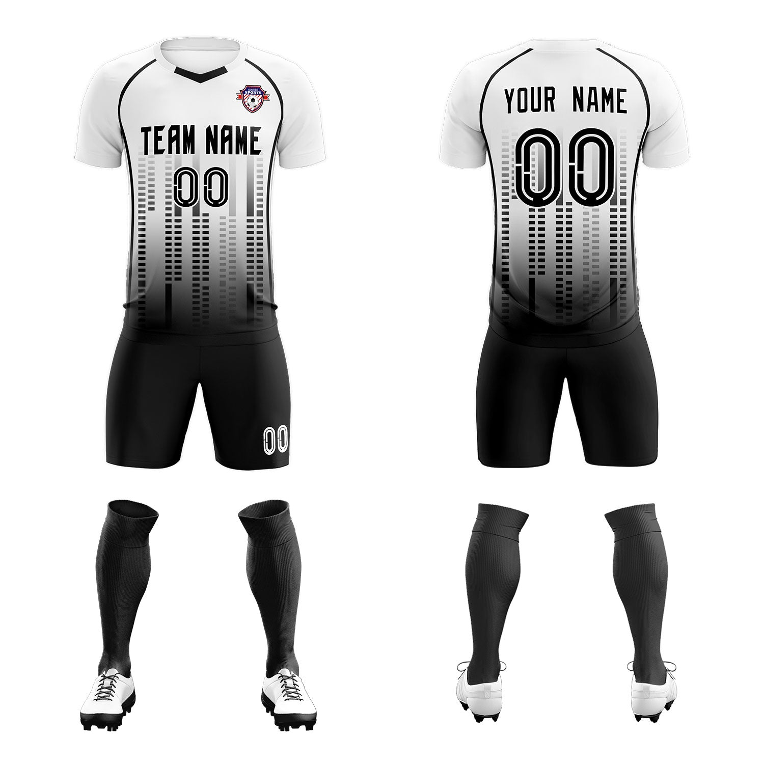 Custom White Black Printing Outdoor Tracksuit Soccer Sets Jersey