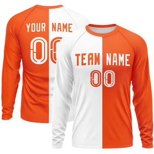 Custom White Orange Neck Split Design Long Sleeve Performance T-Shirt