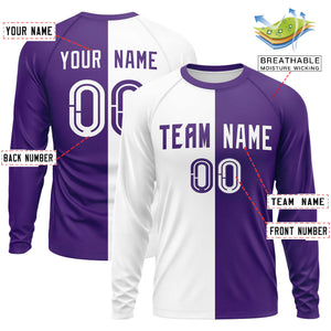 Custom White Purple Neck Split Design Long Sleeve Performance T-Shirt