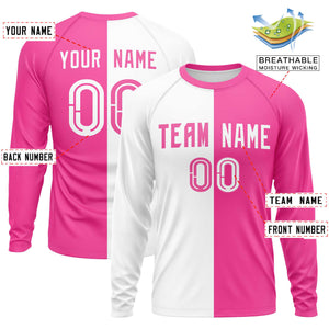 Custom White Pink Neck Split Design Long Sleeve Performance T-Shirt