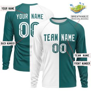 Custom White Aqua Neck Split Design Long Sleeve Performance T-Shirt