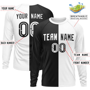 Custom Black White Neck Split Design Long Sleeve Performance T-Shirt