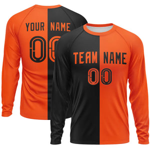 Custom Black Orange Neck Split Design Long Sleeve Performance T-Shirt