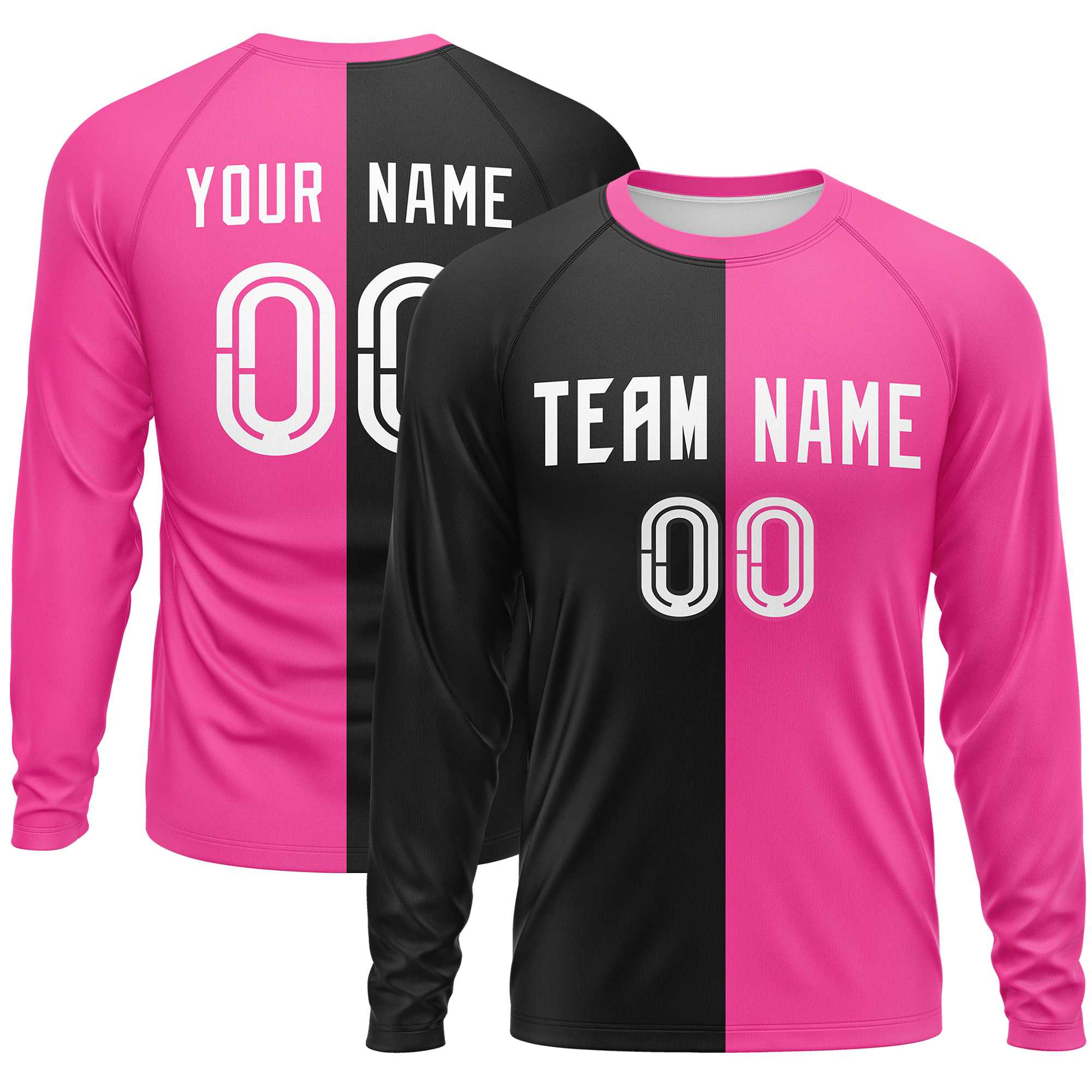 Custom Black Pink Neck Split Design Long Sleeve Performance T-Shirt