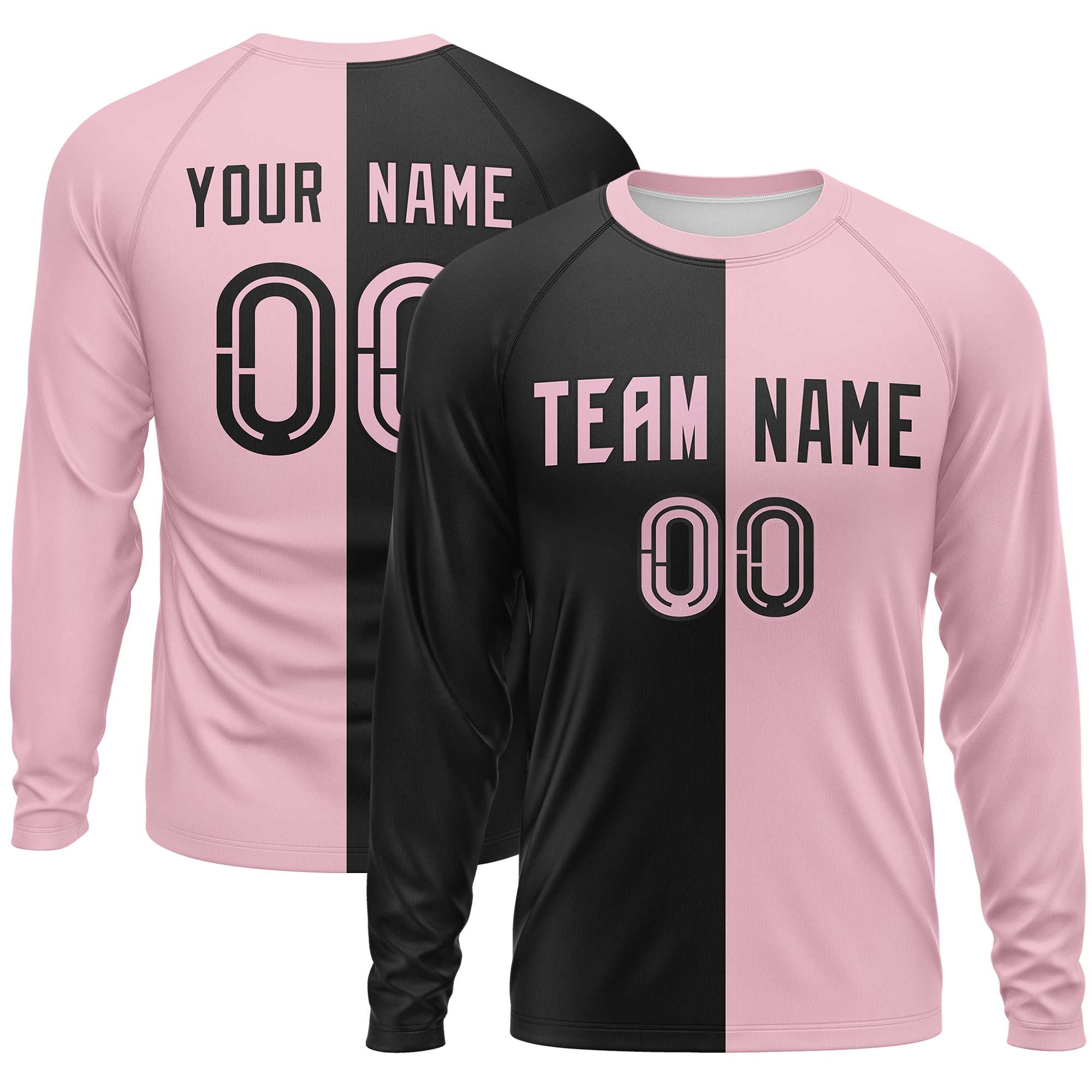 Custom Black Light Pink Neck Split Design Long Sleeve Performance T-Shirt