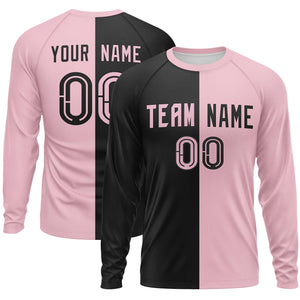 Custom Black Light Pink Neck Split Design Long Sleeve Performance T-Shirt