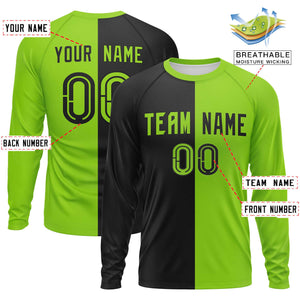 Custom Black Neon Green Neck Split Design Long Sleeve Performance T-Shirt