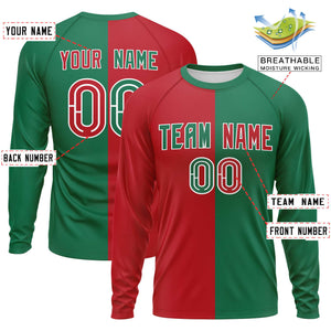 Custom Red Kelly Green Neck Split Design Long Sleeve Performance T-Shirt