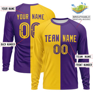 Custom Gold Purple Neck Split Design Long Sleeve Performance T-Shirt