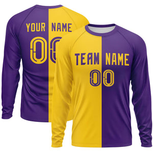 Custom Gold Purple Neck Split Design Long Sleeve Performance T-Shirt