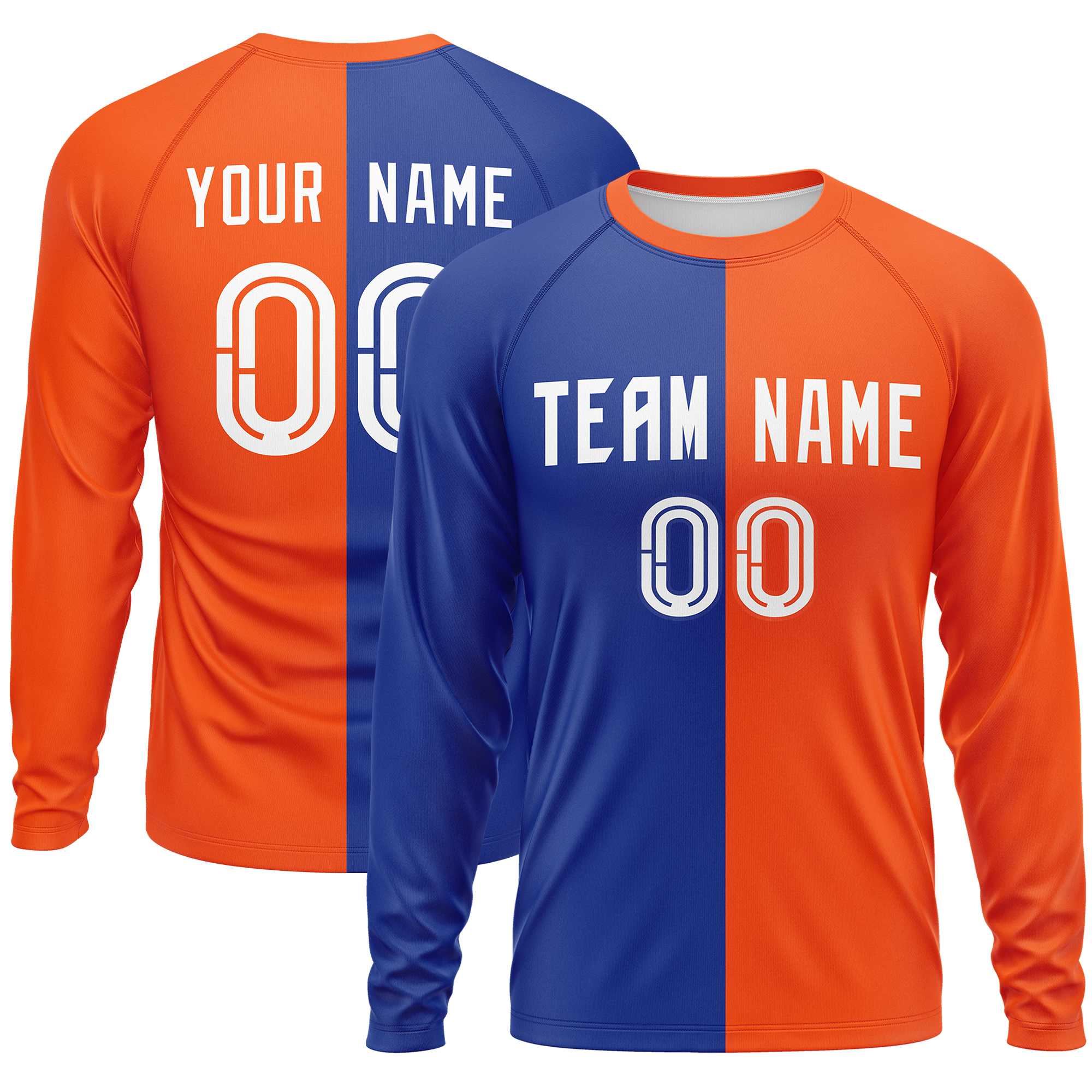 Custom Royal Orange Neck Split Design Long Sleeve Performance T-Shirt