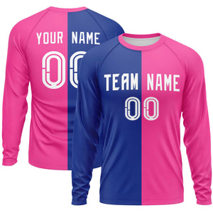 Custom Royal Pink Neck Split Design Long Sleeve Performance T-Shirt