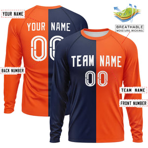 Custom Navy Orange Neck Split Design Long Sleeve Performance T-Shirt