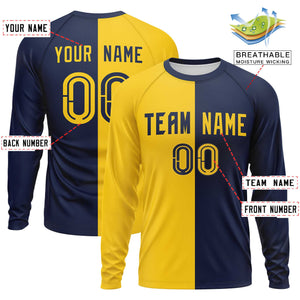 Custom Gold Navy Neck Split Design Long Sleeve Performance T-Shirt