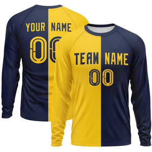 Custom Gold Navy Neck Split Design Long Sleeve Performance T-Shirt