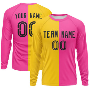 Custom Gold Pink Neck Split Design Long Sleeve Performance T-Shirt