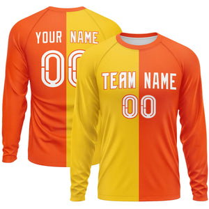 Custom Gold Orange Neck Split Design Long Sleeve Performance T-Shirt