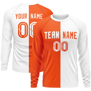 Custom Orange White Neck Split Design Long Sleeve Performance T-Shirt