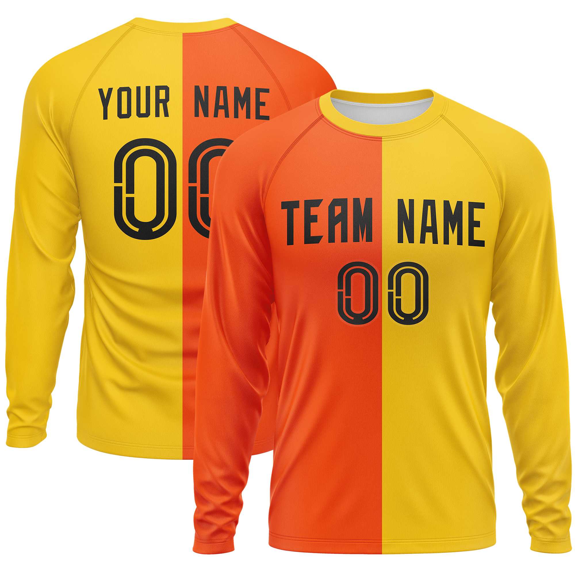 Custom Orange Gold Neck Split Design Long Sleeve Performance T-Shirt