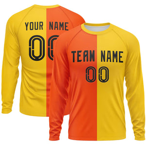 Custom Orange Gold Neck Split Design Long Sleeve Performance T-Shirt