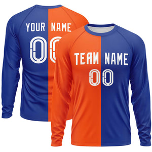 Custom Orange Royal Neck Split Design Long Sleeve Performance T-Shirt