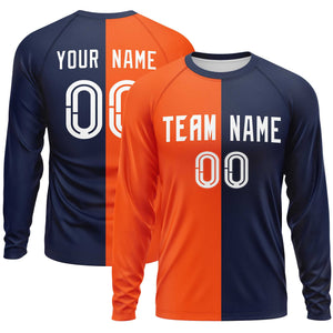 Custom Orange Navy Neck Split Design Long Sleeve Performance T-Shirt