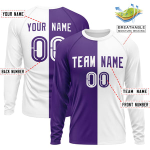 Custom Purple White Neck Split Design Long Sleeve Performance T-Shirt