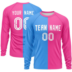 Custom Powder Blue Pink Neck Split Design Long Sleeve Performance T-Shirt