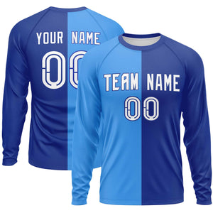 Custom Powder Blue Royal Neck Split Design Long Sleeve Performance T-Shirt