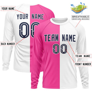 Custom Pink White Neck Split Design Long Sleeve Performance T-Shirt