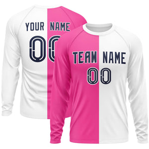 Custom Pink White Neck Split Design Long Sleeve Performance T-Shirt