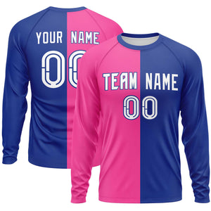 Custom Pink Royal Neck Split Design Long Sleeve Performance T-Shirt