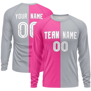 Custom Pink Gray Neck Split Design Long Sleeve Performance T-Shirt