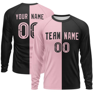 Custom Light Pink Black Neck Split Design Long Sleeve Performance T-Shirt