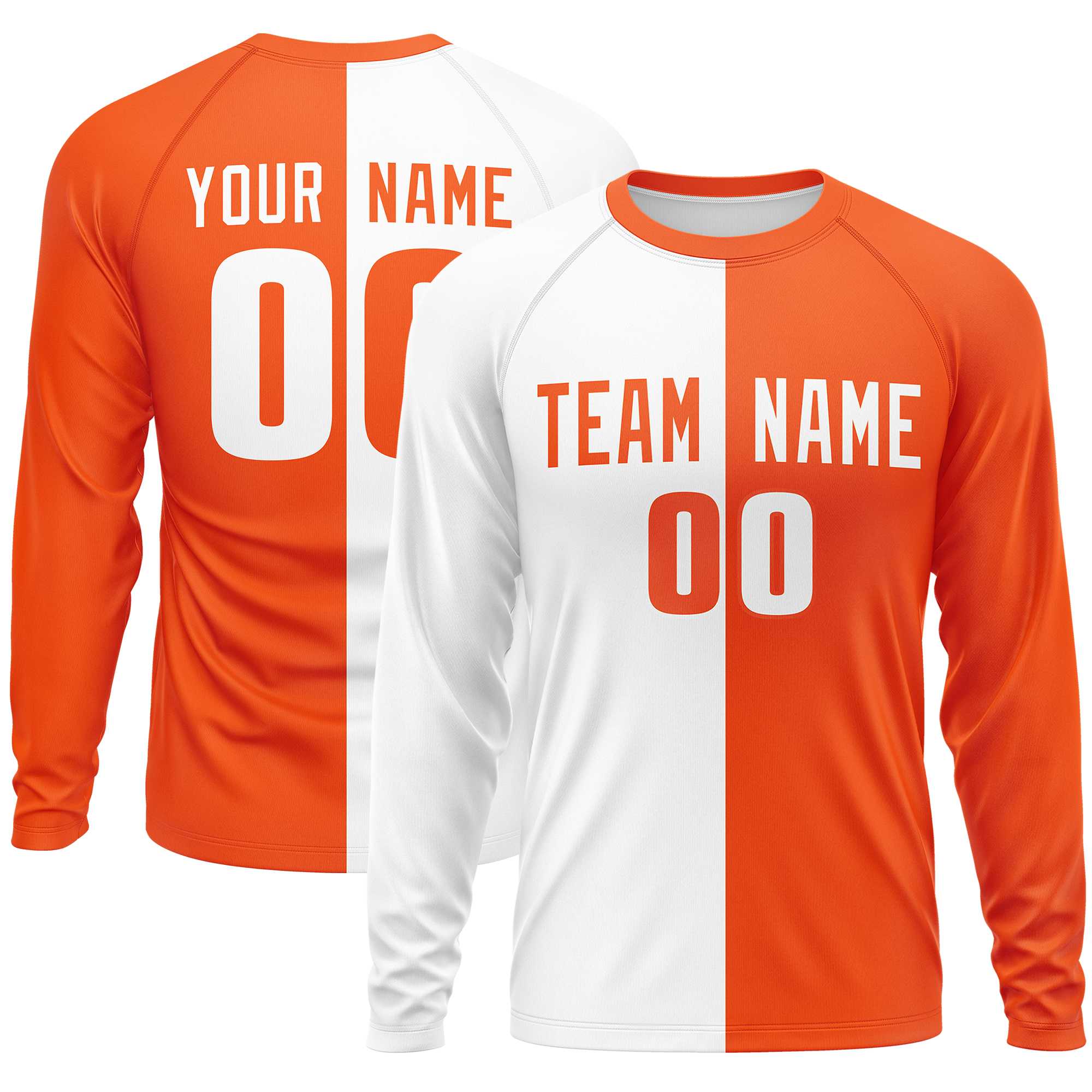 Custom White Orange Neck Split Design Long Sleeve Performance T-Shirt