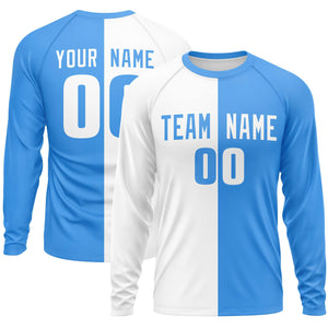 Custom White Powder Blue Neck Split Design Long Sleeve Performance T-Shirt