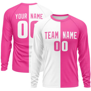 Custom White Pink Neck Split Design Long Sleeve Performance T-Shirt