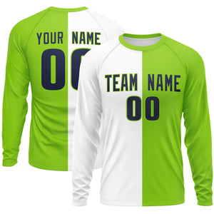 Custom White Neon Green Neck Split Design Long Sleeve Performance T-Shirt