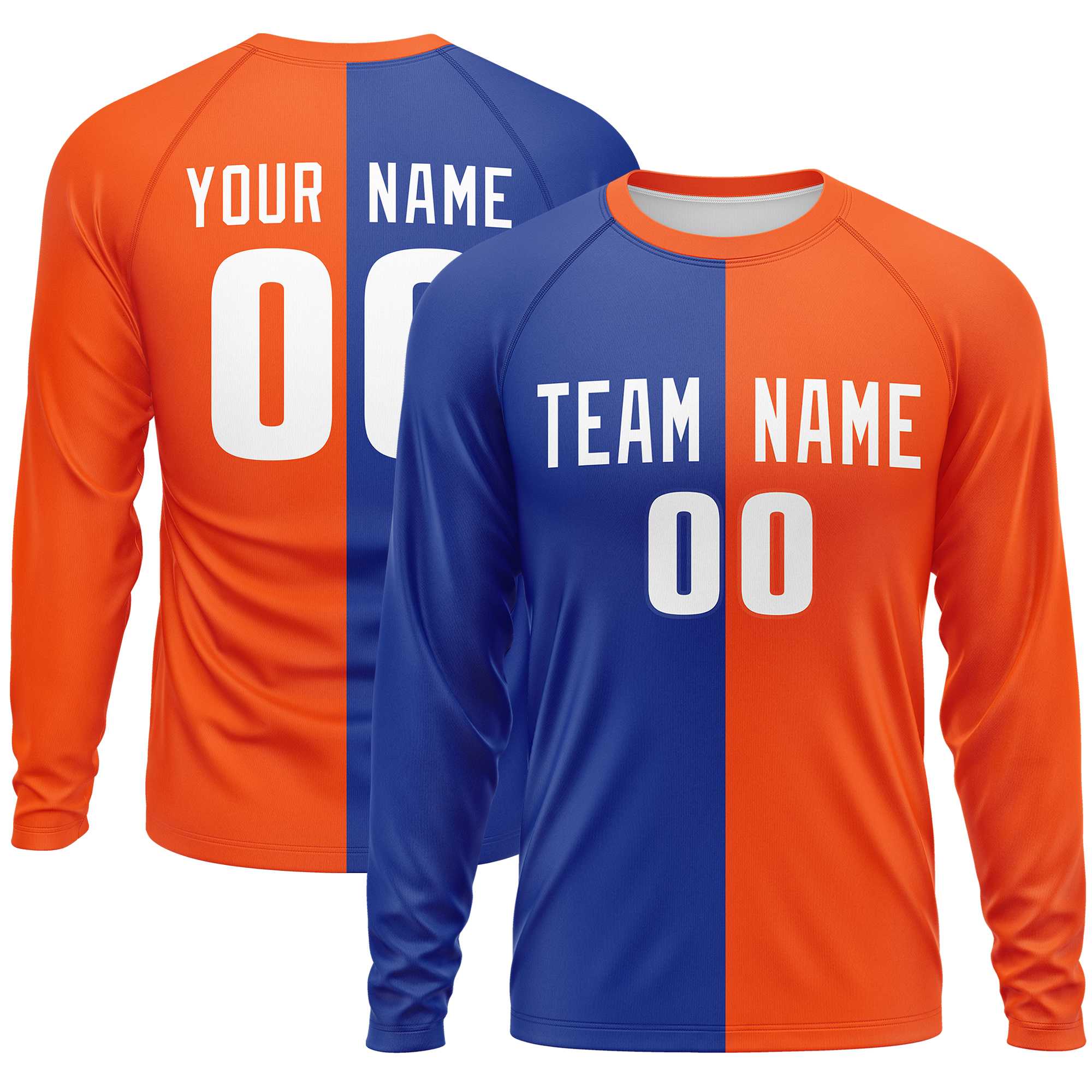 Custom Royal Orange Neck Split Design Long Sleeve Performance T-Shirt