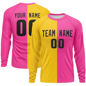 Custom Gold Pink Neck Split Design Long Sleeve Performance T-Shirt