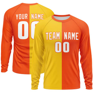 Custom Gold Orange Neck Split Design Long Sleeve Performance T-Shirt