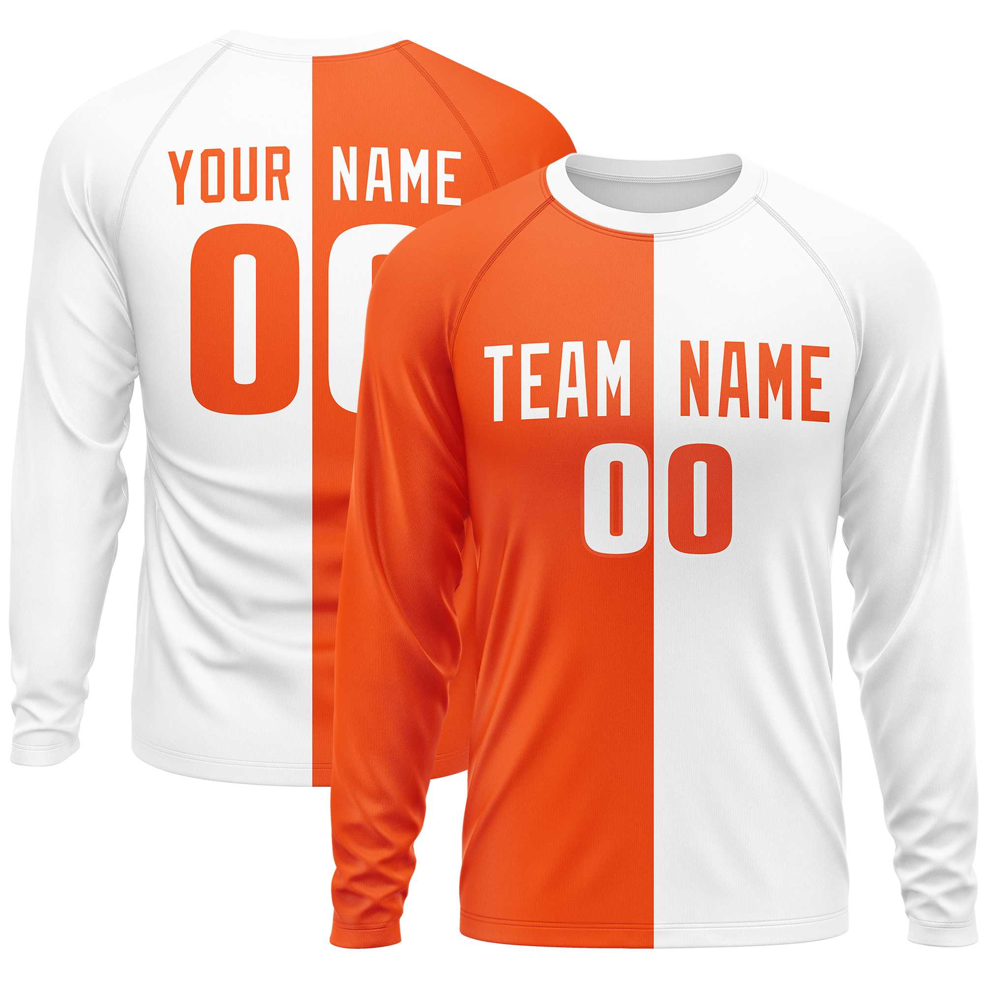 Custom Orange White Neck Split Design Long Sleeve Performance T-Shirt