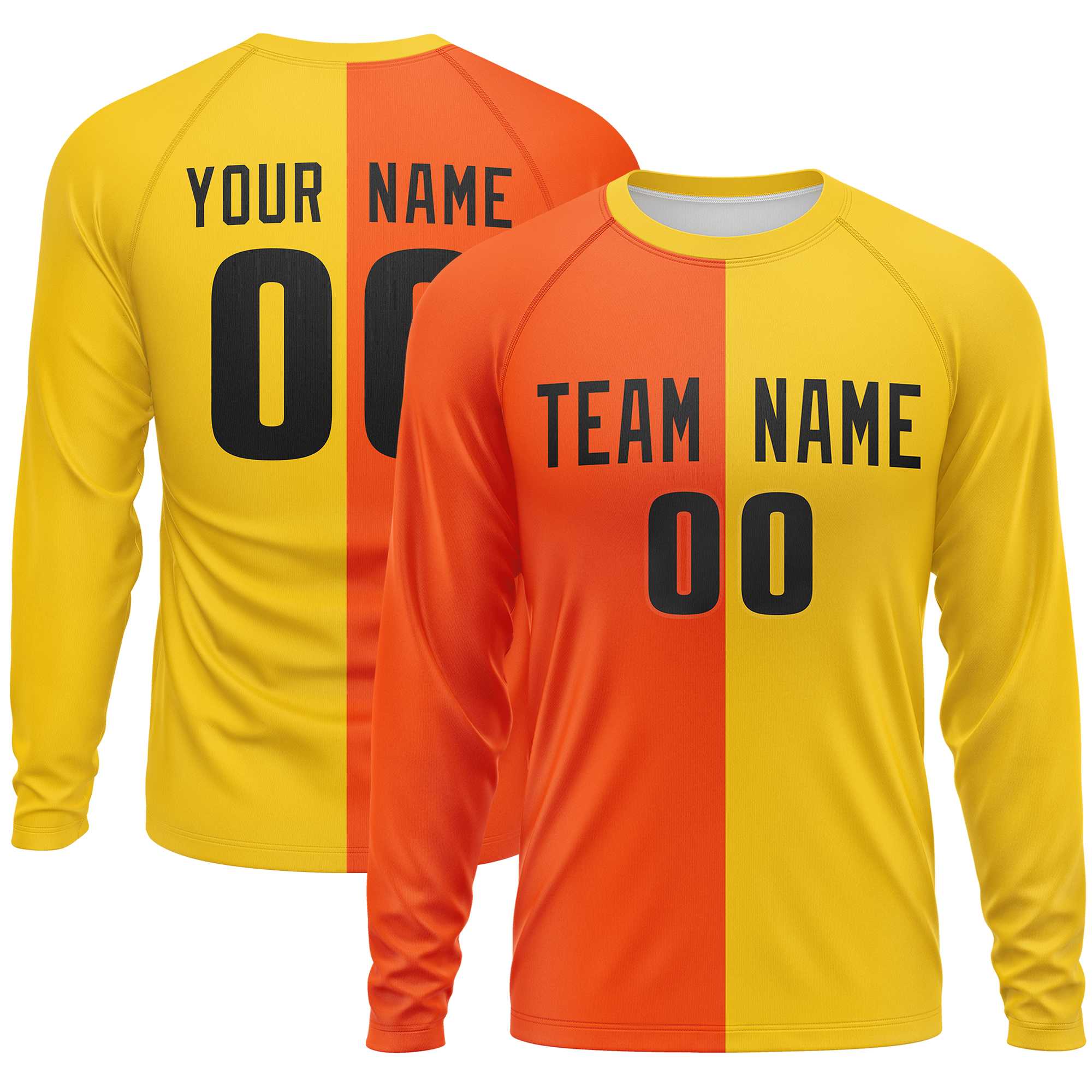 Custom Orange Gold Neck Split Design Long Sleeve Performance T-Shirt