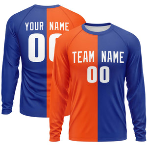 Custom Orange Royal Neck Split Design Long Sleeve Performance T-Shirt