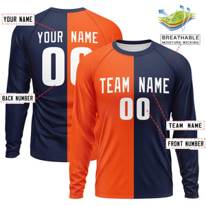 Custom Orange Navy Neck Split Design Long Sleeve Performance T-Shirt